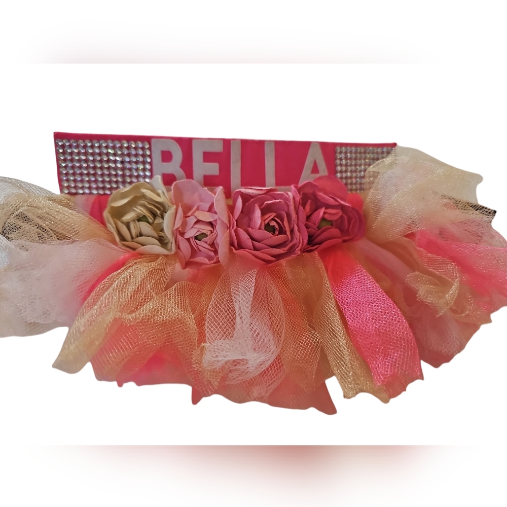 Small Dog Pink and Gold Tutu with Floral Accents